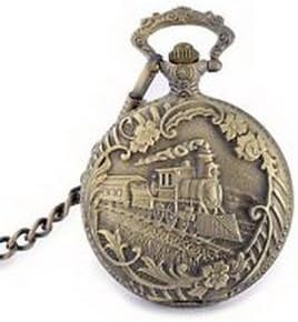 Pixle Pocket Watch - Antique Bronze Staem Train Vintage Pocket Watch Pendant Chain Quartz Gift Retro
