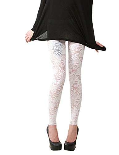 Victoria-C-Create Women's Sexy Floral Lace Leggings Summer Stretch Pants White US 12 14