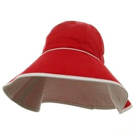 UV Ladies Reversible Terry Cloth Wide Brim Hat - Red White
