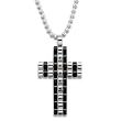 Stainless Steel Two Tone Black and White w/ 5 Black Stones Cross and 24 Inch Ball Chain (27x40mm)