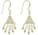 18kt Gold Over Sterling Silver Lace Filigree Diamond Drop Earrings