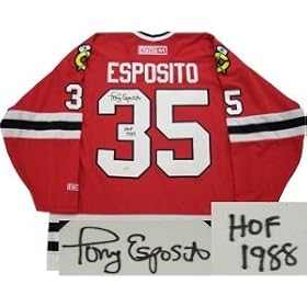 Buy Tony Esposito Autographed Hand Signed Chicago Blackhawks Red CCM Jersey with HOF 1988 inscription