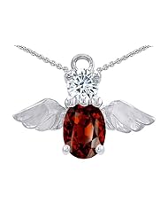 Original Star K (tm) Angel Of Love Protection Pendant With Oval 8x6mm Simulated Garnet in 925 Sterling Silver