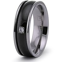 7mm Black Titanium Ring with CZ - Size 10