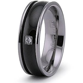 7mm Black Titanium Ring with CZ (Sizes 8-12)
