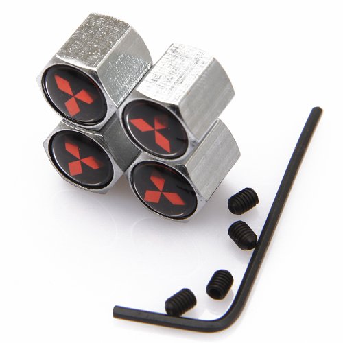 Black Mitsubishi Anti-theft Chrome Car Wheel Tire Valve Stem Caps