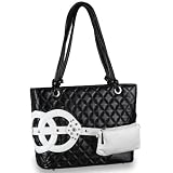 Fashion Quilted Wristlet Pocket Décor Soft Leatherette Shopper Tote Satchel Handbag Purse / Double Knotted Handles - Colors Available
