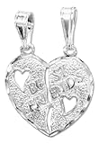 Sterling Silver Two Piece Break Apart Heart Best Friends Pendant.