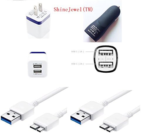 ShineJewel(TM) 4in1 1x Dual-port AC Home Travel Charger + 1x Dual-port Car Charger and 2PCS 3FT Micro USB 3.0 Fast Charging Sync Data For Samsung Galaxy Note 3 III N9000 N9002 N9005 Galaxy S5 i9600 Cable