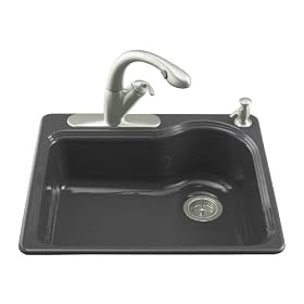 KOHLER K-5802-3-7 Meadowland Self-Rimming Kitchen Sink, Black Black