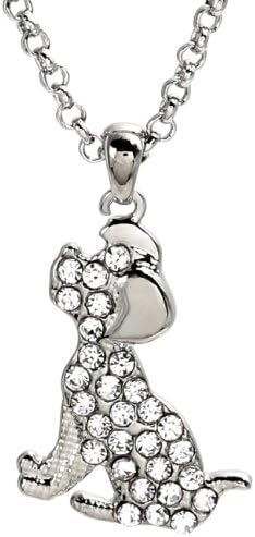 Silver Plated Rhinestone Accented Dog Puppy Shape Pendant Necklace