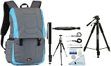 Lowepro Versapack 200 AW Backpack (Gray/Polar Blue) + Accessory Kit for Canon EOS Rebel T3/T3i/T2i/T1i/EOS 1D MARK III/1D MARK IV/1DS MARK II/5D/7D/20D/30D/40D/50D/60D/XS/Xsi/Xti Digital D-SLR Cameras