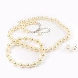 Ivory 8mm Glass Pearl Necklace, Bracelet and Earring Set by Margot Townsend