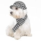 Dog Hat and Scarf - East Side Collection - Houndstooth Hat and Scarf Set - Black & White Small (S)