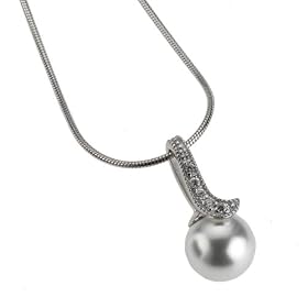 Zeeme Perles - 500243606 - Collier Femme avec Pendentif - Perles - Argent 925/1000 - Oxyde de Zirconium - Blanc - 42 cm