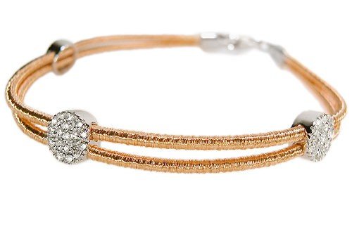 18K Rose Gold Two-Strand, Hand-Woven Mesh Bracelet, Enhanced With Pave Set Diamonds. ( GH-Color, SI-Clarity; c.t.tw.0.50 CT ).