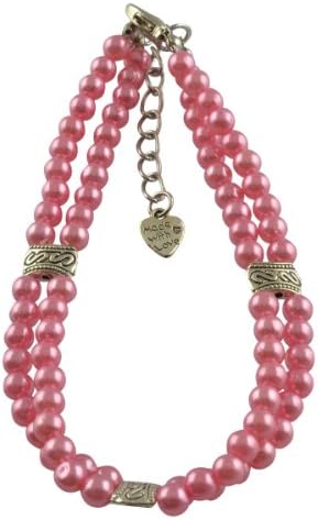 Dogloveit Pet Puppy Cat Dog Accessories Double Rows Pearl Necklace Lovely Jewelry for Pet Dog Cat (Pink, M)