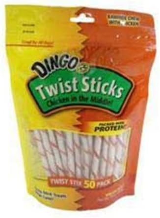 Pet Dingo Twist Treat Sticks, 50-Pack, With real chicken meat in the middle, Twist shape Supply Store/Shop
