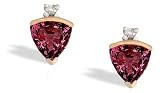 14K Yellow Gold Trillion Created Ruby and Diamond Earrings