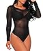 Grace's Secret Women's O-Neck Long Sleeves See Through Sheer Mesh Bodysuit