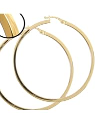 14k Yellow Gold, Plain Hollow 2mm Square Tube Circular Hoop Earring 60mm Inside Diameter Snap Down Clasp