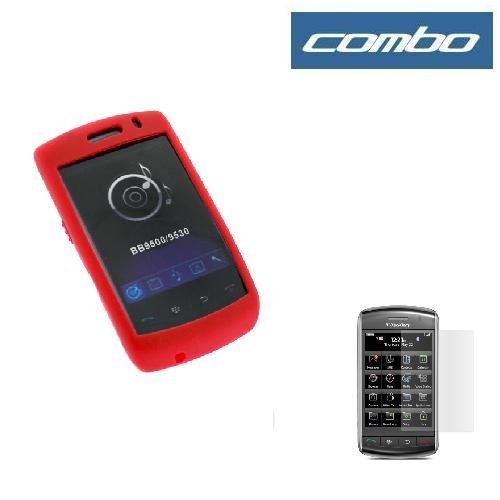 Durable Flexible Soft Red Silicone Skin Cover Case + Clear Reusable LCD Screen Protector for RIM BlackBerry Storm 9500 9530 Smartphone