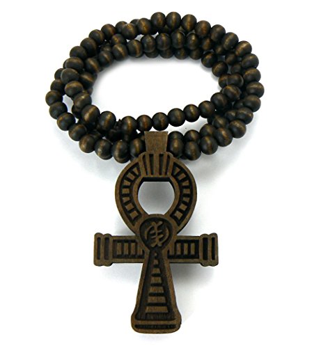 Nyame-Ye-Ohene-Wood-Ankh-Pendant-36-Wooden-Bead-Chain-Necklace-in-BrownTone-WJ124BRN