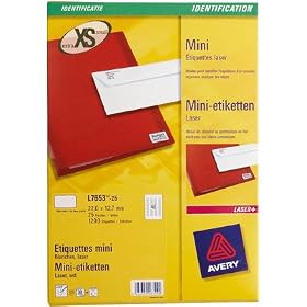 Avery - L7653-25 - 1200 �tiquettes laser - 22 x 12,7 mm - Blanc