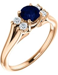 18K Rose Gold 5.00mm Round Cut Chatham Created Sapphire and Diamond Ring -- LIFETIME WARRANTY