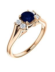 14K Rose Gold 5.00mm Round Cut Chatham Created Sapphire and Diamond Ring -- LIFETIME WARRANTY