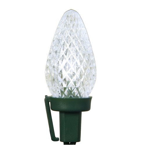 Set of 25 LED Pure White Retro Style C9 Christmas Lights - Green Wire Set of 25 LED Pure White Retro Style C9 Christmas Lights - Green Wire