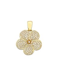 Plumeria Pendant with Diamonds in 14K Yellow Gold - 19mm