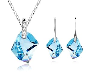 Ninabox - 'Série Long Beach' - Pierre des voeux - Parure bijoux Collier & Boucles d'oreilles - plaqué or blanc - Cristal Swarovski Elements