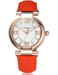 Fafada Womens Ladies Quartz Wrist Watch Lovely Design Orange Leather Band