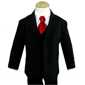 Gino Giovanni Boy Black Suit with Solid Red Tie From Baby to Teen