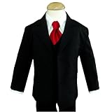 Gino Giovanni Boy Black Suit with Solid Red Tie From Baby to Teen
