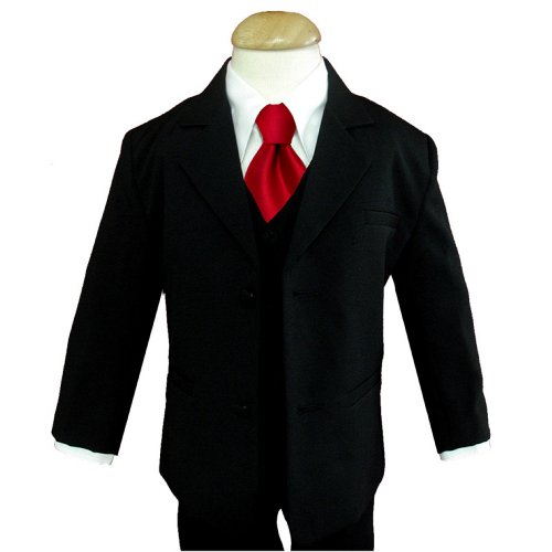 Gino Giovanni Boy Black Suit with Solid Red Tie From Baby to