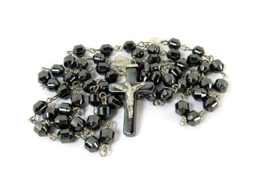 Full Length Rosary with Crucifix and Prayer Beads Made with Black Hematite