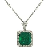 Emerald(8.38ct) & Pave Diamond(1.20ct) Pendant w/Chain