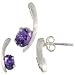 Sterling Silver Fancy Kink Earrings (12mm tall) & Pendant (16mm tall) Set, w/ Oval Cut Amethyst-colored CZ Stones