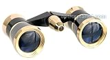Adorama 3 x 25 Opera Glass Binocular with Red Reading Light, Black with Gold Trim