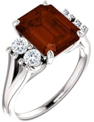 14K White Gold 10.00x8.00mm Emerald Cut Mozambique Garnet and Diamond Ring -- LIFETIME WARRANTY