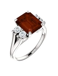 18K White Gold 10.00x8.00mm Emerald Cut Mozambique Garnet and Diamond Ring -- LIFETIME WARRANTY