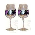 ArtisanStreet's Wine Glasses. Set Of 2. Hand Painted in Purple, Green, Opal & Pewter. One of a Kind