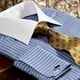 Raised Satin Stripe White Collar Dress Shirt