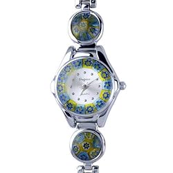 Pugster Dark Blue Flower Encircled Murano Millefiori Watch Wrist