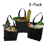 Deluxe Organic Cotton Grocery Bag with Bottle Sleeves - Black (3 Pack)