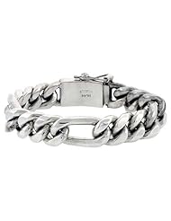 Gents Sterling Silver Figaro Link Bracelet all Handmade 1/2 inch wide, sizes 8, 8.5 & 9 inch
