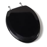 Comfort Seats C1B4E2-90CH Deluxe Molded Wood Toilet Seat with Chrome Hinges, Elongated, Black