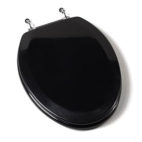 Comfort Seats C1B4E2-90CH Deluxe Molded Wood Toilet Seat with Chrome Hinges, Elongated, Black by Comfort Seats